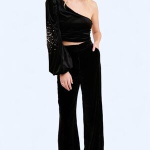 For Love And Lemons Black Velvet One-Shoulder Top